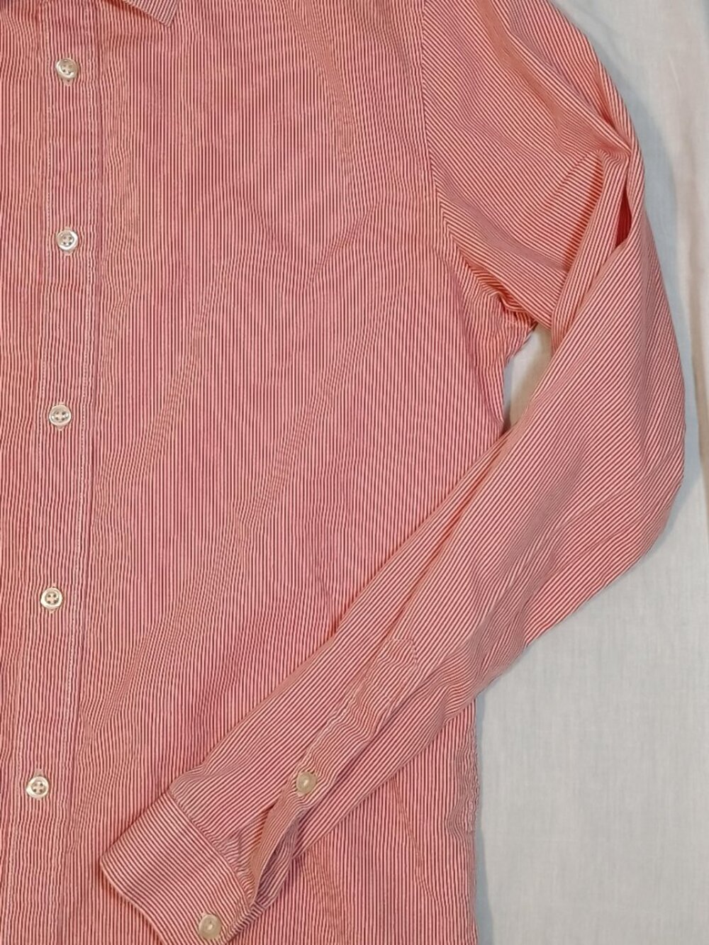 H&M/Button Down Shirt/Mens M/Pink White Pinstripe Preppy Cottagecore Oxford Top - Picture 6 of 8
